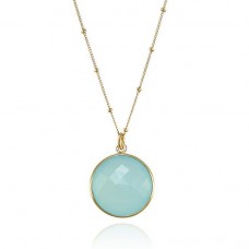 Aqua chalcedony round bezel necklace 